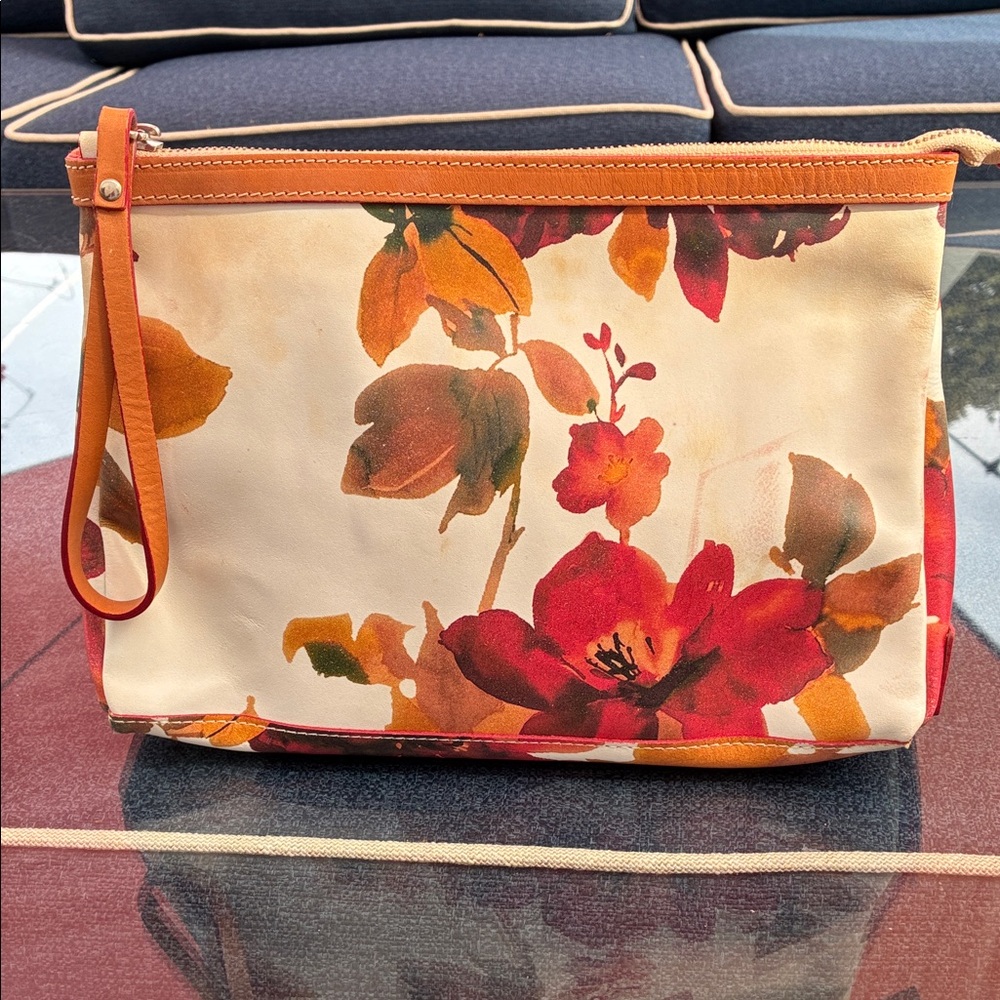 Cavalcanti Floral Print large Clutch with Orange Accents